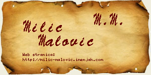 Milić Malović vizit kartica